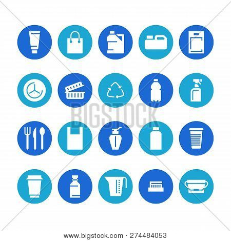 Plastic Packaging, Disposable Tableware Glyph Vector Line Icons. Product Packs, Container, Bottle, C