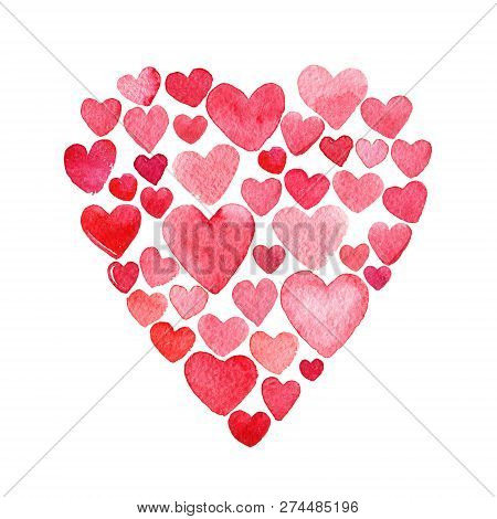 Valentine Day Hearts Card Greeting Pattern Watercolor