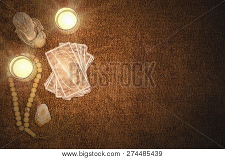 Future Reading By Tarot Cards On The Table Concept.