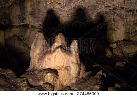 Vazec, Slovakia - November 25: Stalagmite In Vazecka Cave On November 25, 2018 In Vazec