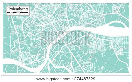 Palembang Indonesia City Map in Retro Style. Outline Map. 