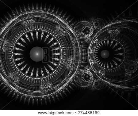 Modern Fractal Mechanical Background. Time Machine, Digital Artwork For Creative Graphic Design. Abs