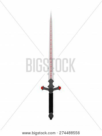 Elven Sword With Runes Isolated. Fantastic Blade Elf. Ancient Saber.