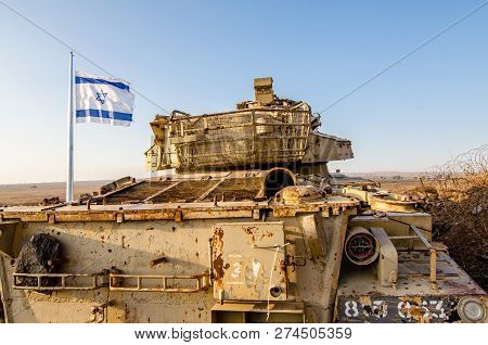 Israeli Flag Flying Beside A Decommissioned Israeli Centurion Tank Used During The Yom Kippur War At