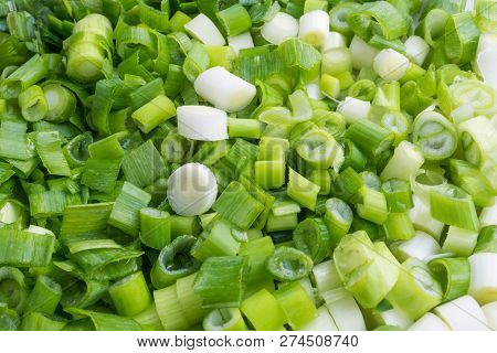Close-up Of Of Fresh Chopped Green Onions / Spring Onions.
View Of Fresh Spring Onions. Healthy Scal