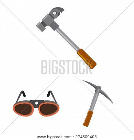Vector Illustration Of Mountaineering And Peak Logo. Set Of Mountaineering And Camp Vector Icon For 