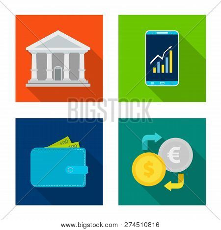 Isolated Object Of Bank And Money Icon. Collection Of Bank And Bill Vector Icon For Stock.