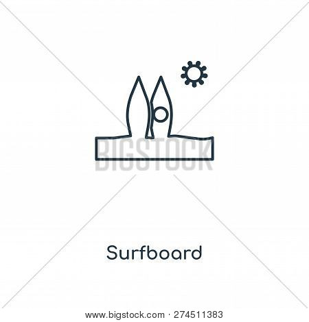 Surfboard Icon In Trendy Design Style. Surfboard Icon Isolated On White Background. Surfboard Vector