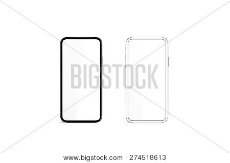 Blank White Screen In Black And Silver Phone Frame Mockup, 3d Rendering. Empty Smartphone Touchscree