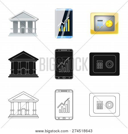 Vector Illustration Of Bank And Money Symbol. Collection Of Bank And Bill Vector Icon For Stock.