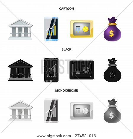 Vector Design Of Bank And Money Sign. Set Of Bank And Bill Stock Symbol For Web.