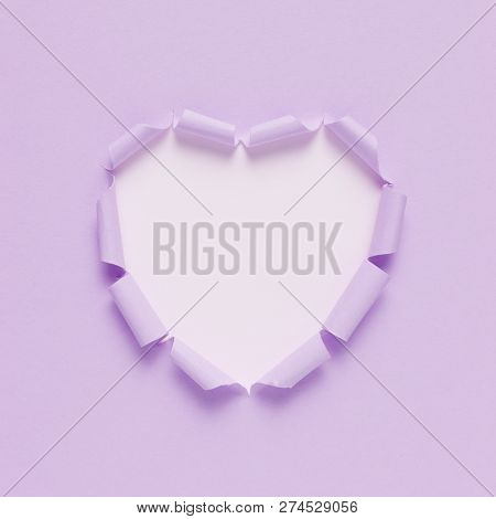 Vivid Torn Paper Heart On Bright Background. Minimal Love Or Lik