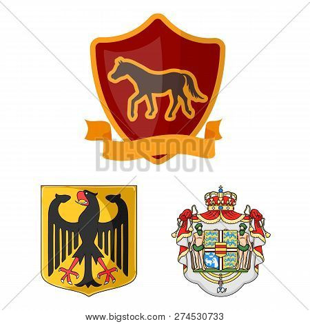 Isolated Object Of Heraldic And Crown Symbol. Set Of Heraldic And Arms Vector Icon For Stock.