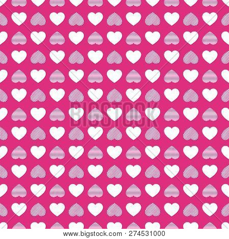 Valentines Day Background. Love Hearts Icons Seamless Pattern. Abstract Repeated Texture. Red Hearts