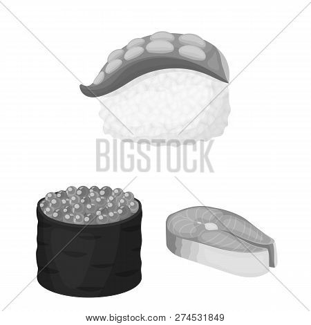 Vector Illustration Of Sushi And Fish Icon. Set Of Sushi And Cuisine Vector Icon For Stock.