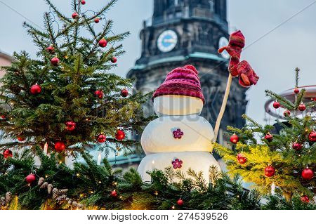 Dresden, Germany - December 14, 2018: View Of The Christmas Decorations, Toys And Scenery Houses On 