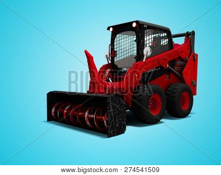 Old Red Mini Loader Nozzle Snowthrower 3d Render On Blue Background With Shadow