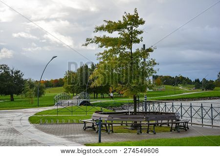 City Embankment Near The Lake With Equipped Infrastructure For Recreation.  Quay Of Lake Mastis In T