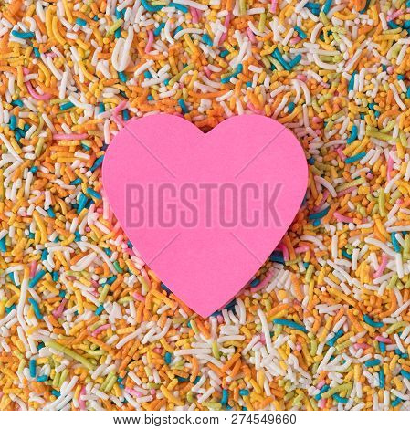 Minimal Composition Background Of Paper Heart With Colorful Spri