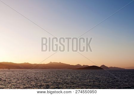 Mediterranean Sea View With Islands And Mountains At Sunset