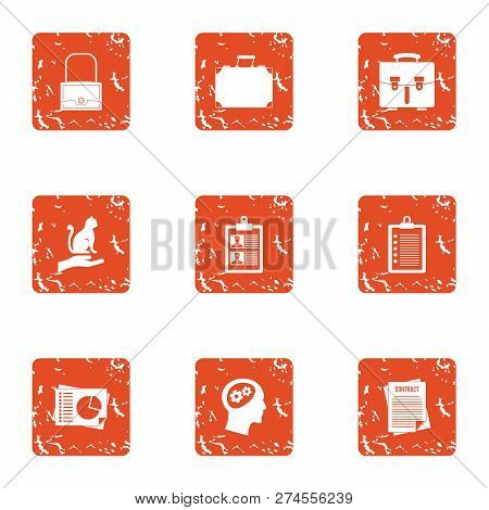Entry List Icons Set. Grunge Set Of 9 Entry List Icons For Web Isolated On White Background