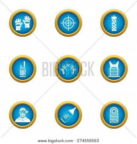 Airsoft Icons Set. Flat Set Of 9 Airsoft Icons For Web Isolated On White Background