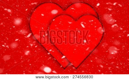 Valentines Absrtasct Snow Background With Colorful Hearts .love Card . Wedding Party Flyer Or  Print