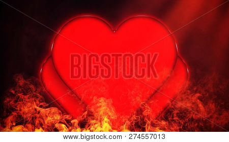 Valentines Day Card With Red Hearts On Isolated Fire Background With Copyspace