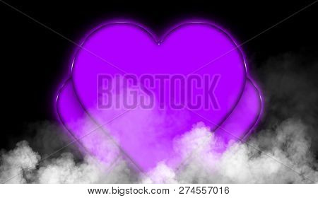 Happy Valentines Day Colorful Hearts Abstract Background. Smoke Misty Fog Texture On Isolated Black 