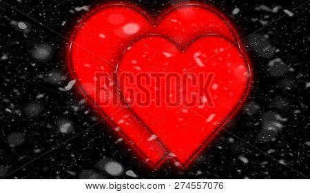 Valentines Absrtasct Snow Background With Colorful Hearts .love Card . Wedding Party Flyer Or  Print