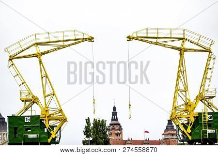 Historic Harbor Cranes For The Buildings Of Szczecin