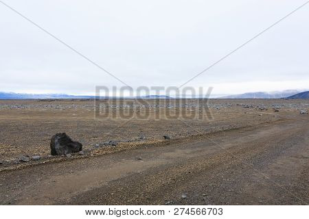 Iceland Landscape Along The Road To Askja. Desolate Icelandic Panorama