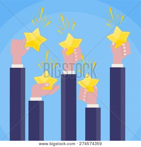 Flat Vectorr Rating Gold Stars In Businessman Hands