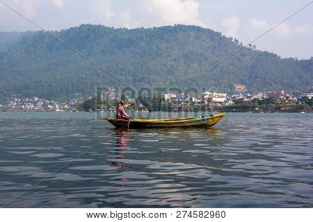 Phewa Lake And Hills In Pokhara, A Popular Tourist Destination. Taken In Nepal, Dec 2018