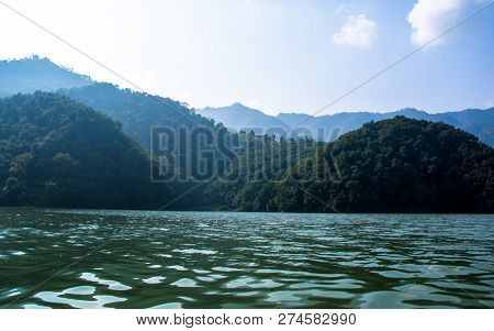 Phewa Lake And Hills In Pokhara, A Popular Tourist Destination. Taken In Nepal, Dec 2018