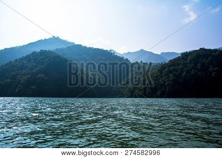 Phewa Lake And Hills In Pokhara, A Popular Tourist Destination. Taken In Nepal, Dec 2018