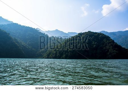 Phewa Lake And Hills In Pokhara, A Popular Tourist Destination. Taken In Nepal, Dec 2018
