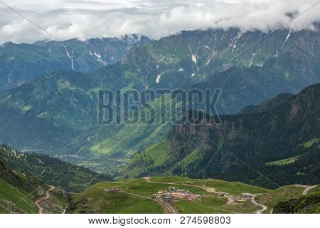 View from Rohtang pass at beautiful green valley, Himachal Pradesh, India