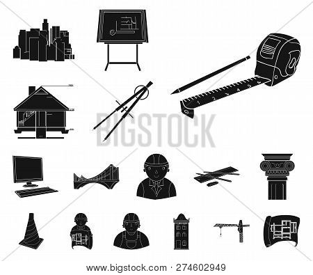 Architecture And Construction Black Icons In Set Collection For Design. Architect And Equipment Vect