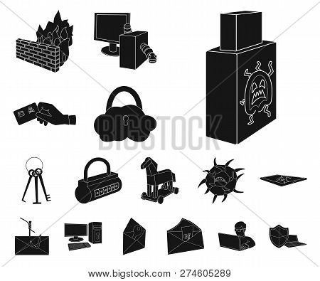 Hacker And Hacking Black Icons In Set Collection For Design. Hacker And Equipment Vector Symbol Stoc