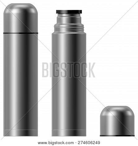 Metal Vacuum Flask Isolated On White Background