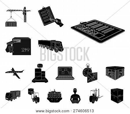 Logistics And Delivery Black Icons In Set Collection For Design. Transport And Equipment Isometric V