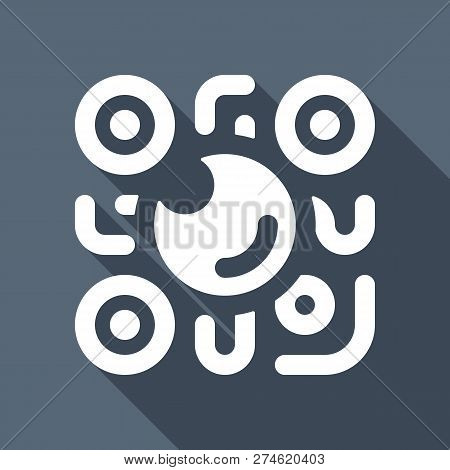 Qr Scanner, Scan By Mobile Camera, Logo For App, Icon With Qrcode And Lens. White Flat Icon With Lon