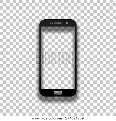 Sellphone Icon. Black Glass Icon With Soft Shadow On Transparent Background