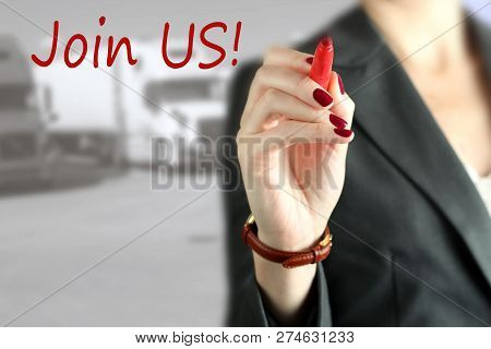 Businesswoman  Inviting  New Drivers To The Truck Company