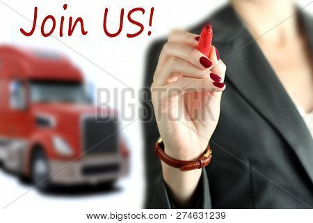 Businesswoman  Inviting/hiring New Drivers To The Truck Company
