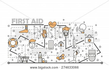Vector Thin Line Art First Aid Poster Banner Template
