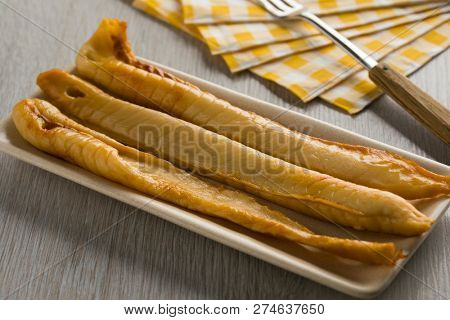 Fresh smoked pieces of spiny dogfish on a dish