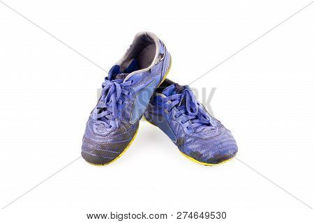 Old  Football Shoes Damaged On White Background Futsal Sportware Object Isolated