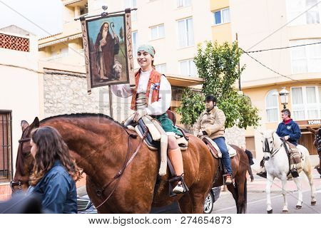 Oropesa Del Mar, Spain - January 13, 2018: Holiday Procession On Festival Of Saint Anthony In The St